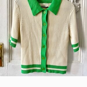 Green and Cream Button-Up Cardigan